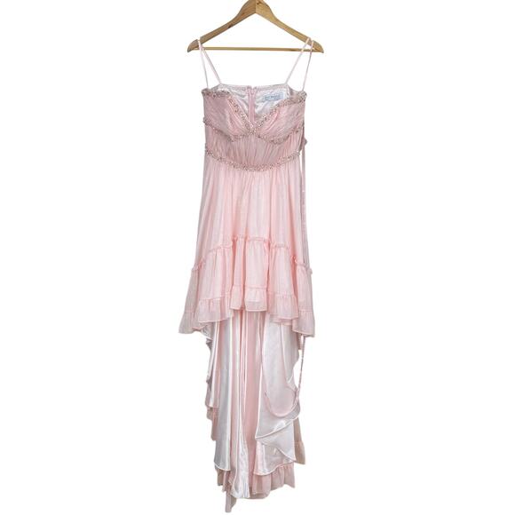 Mac Duggal NWT Beaded Ruffle High Low Gown Ice Pink Size 8 Jeweled Chiffon - Picture 3 of 10